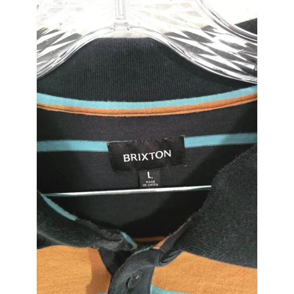 Brixton Rugby Stripe Long Sleeve Polo Shirt Sz Large Men